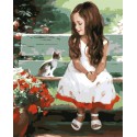 Девочка и котенок Раскраска картина по номерам на холсте Menglei
