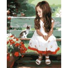 Девочка и котенок Раскраска картина по номерам акриловыми красками на холсте Menglei