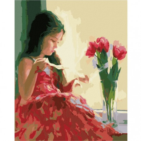 Девочка и букет Раскраска картина по номерам акриловыми красками на холсте Menglei