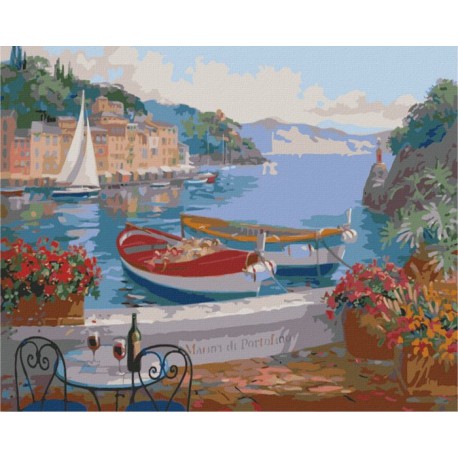 Столик на двоих в Портофино Раскраска картина по номерам акриловыми красками на холсте Menglei
