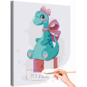 Динозавр девочка на розовой коробке Коллекция Сute dinosaurs Праздник День рождения Для детей Детские Для девочек Раскраска картина по номерам на холсте