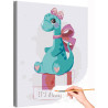 Динозавр девочка на розовой коробке Раскраска картина по номерам на холсте