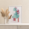 Динозавр девочка на розовой коробке Раскраска картина по номерам на холсте