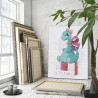 Динозавр девочка на розовой коробке 60х80 Раскраска картина по номерам на холсте