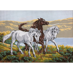  Три коня Канва жесткая с рисунком для вышивки Gobelin L 10.555