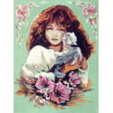  Девушка с кошкой Канва жесткая с рисунком для вышивки Gobelin L D.562