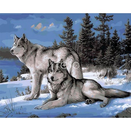 Волки на снегу Раскраска картина по номерам акриловыми красками на холсте Iteso