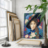 Девушка в шляпе и розы Портрет Люди Женщины Цветы Ретро Стильная 100х125 Раскраска картина по номерам на холсте