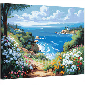 Цветы по дороге к морю Пейзаж Лето Природа Интерьерная 80х100 Раскраска картина по номерам на холсте