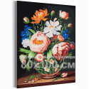 Пионы и садовые цветы в вазе Натюрморты Букет Интерьерная 80х100 Раскраска картина по номерам на холсте