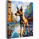 Пинчер на фоне городского пейзажа Собаки Животные Абстракция Интерьерная 80х100 Раскраска картина по номерам на холсте