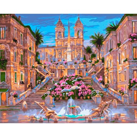 Вечерний фонтан Раскраска картина по номерам акриловыми красками на холсте Iteso