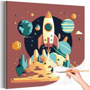 Старт ракеты Космос Планеты Детская Для детей Для мальчиков Раскраска картина по номерам на холсте