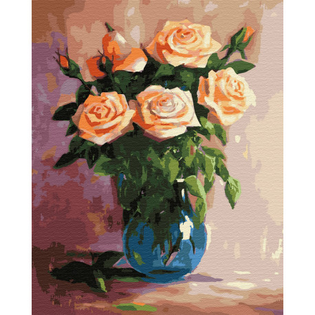  Персиковые розы в вазе Раскраска картина по номерам на холсте ZX 23373