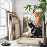 Кот на осенней улице Животные Кошки Городской пейзаж Листья Санкт-Петербург 80х100 Раскраска картина по номерам на холсте
