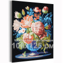 Пионы в синей вазе Цветы Букет Натюрморт Классика Интерьерная Маме 100х125 Раскраска картина по номерам на холсте