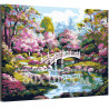 Мостик в японском саду Сакура Пейзаж Весна Природа Цветы Река Раскраска картина по номерам на холсте