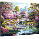 Мостик в японском саду Сакура Пейзаж Весна Природа Цветы Река 100х125 Раскраска картина по номерам на холсте
