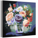 Букет с розами в вазе Цветы Натюрморт Интерьерная 80х80 Раскраска картина по номерам на холсте