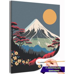 Гора на рассвете Японии Природа Пейзаж Деревья Закат Раскраска картина по номерам на холсте