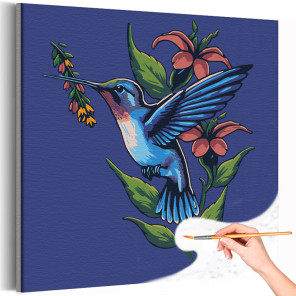 Колибри с цветком Птицы Для детей Природа Раскраска картина по номерам на холсте