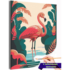 Фламинго на рассвете Птицы Простая Для детей Детская Раскраска картина по номерам на холсте с неоновой краской