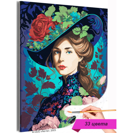 Портрет девушки в саду Цветы Женщина Люди Интерьерная Ретро Раскраска картина по номерам на холсте