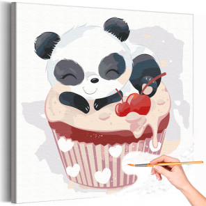 Панда с пирожным Для мальчиков Для малышей Еда Раскраска картина по номерам на холсте
