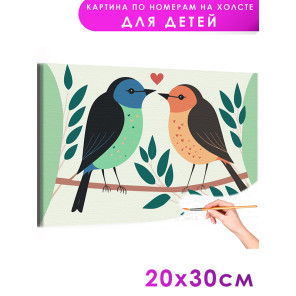 Пара влюбленных птиц Для детей Детские Для девочек Маленькая Легкая Раскраска картина по номерам на холсте