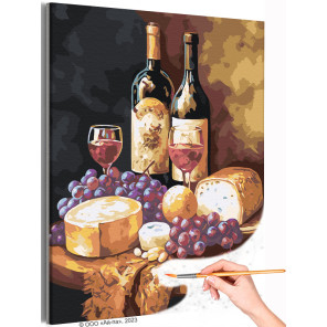 Натюрморт с сыром и вином Фрукты Для кухни еда Интерьерная Италия Раскраска картина по номерам на холсте