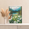 Ромашки и горное озеро Пейзаж Природа Цветы Лето Вода Раскраска картина по номерам на холсте