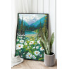 Ромашки и горное озеро Пейзаж Природа Цветы Лето Вода 80х100 Раскраска картина по номерам на холсте