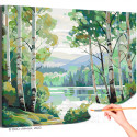Река в березовом лесу Природа Пейзаж Лето Вода Раскраска картина по номерам на холсте
