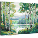 Река в березовом лесу Природа Пейзаж Лето Вода 100х125 Раскраска картина по номерам на холсте