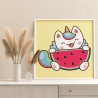 Котенок единорог с арбузом Кошки Животные Легкая Раскраска картина по номерам на холсте