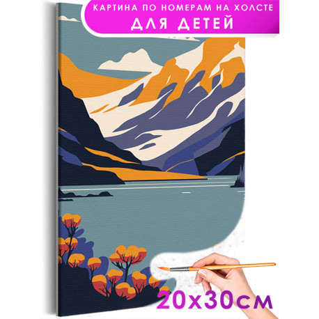 Цветы на горном озере Природа Пейзаж Горы Вода Лето Маленькая Раскраска картина по номерам на холсте