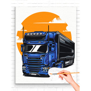 Синий грузовик Фура Автомобиль Машина Для мужчин Для мальчиков Яркая Раскраска картина по номерам на холсте