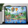 Воздушные шары над рекой Пейзаж Дома Лето Природа 100х125 Раскраска картина по номерам на холсте