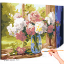 Пионы в вазе на окне Цветы Натюрморт Лето Интерьерная Раскраска картина по номерам на холсте