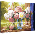 Пионы в вазе на окне Цветы Натюрморт Лето Интерьерная 80х100 Раскраска картина по номерам на холсте