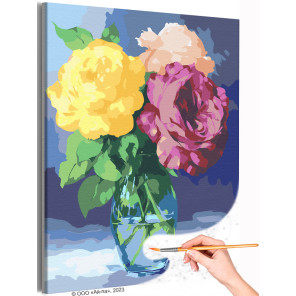 Разноцветные розы в вазе Цветы Натюрморт Лето Интерьерная Раскраска картина по номерам на холсте