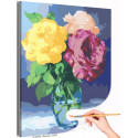 Разноцветные розы в вазе Цветы Натюрморт Лето Интерьерная Раскраска картина по номерам на холсте