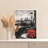 Романтика Лондона Цветы Розы Городской пейзаж Черно белая Любовь Раскраска картина по номерам на холсте
