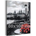 Романтика Лондона Цветы Розы Городской пейзаж Черно белая Любовь 80х100 Раскраска картина по номерам на холсте