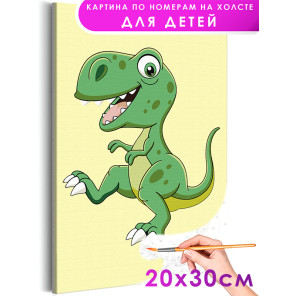 Веселый зеленый динозавр Животные Для детей Раскраска картина по номерам на холсте