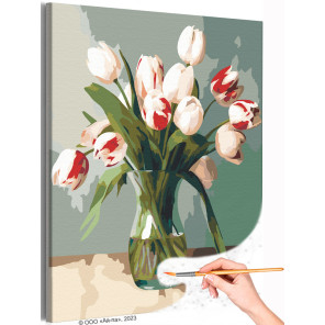 Белые тюльпаны в вазе Цветы Натюрморты Букет Интерьерная Раскраска картина по номерам на холсте