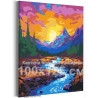 Красочный закат в горах Река Природа Пейзаж Горы Лето 100х125 Раскраска картина по номерам на холсте