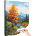 Осеннее дерево и горы Пейзаж Природа Река Раскраска картина по номерам на холсте