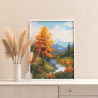 Осеннее дерево и горы Пейзаж Природа Река Раскраска картина по номерам на холсте