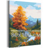 Осеннее дерево и горы Пейзаж Природа Река 80х100 Раскраска картина по номерам на холсте